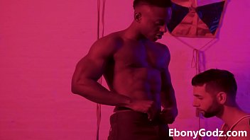 black gay guy with condom full of cum