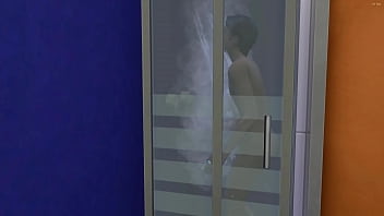 mom bathes and son spies