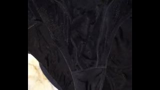 porn cum on black panties