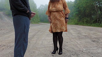 wife stocking tease public